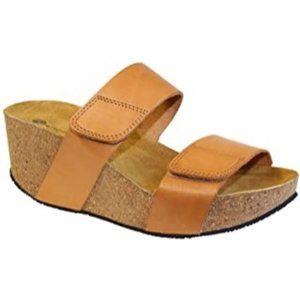 Eric Michael LIAT Natural Two Strap Leather Hook & Loop Wedged Sandal Sz 8/38